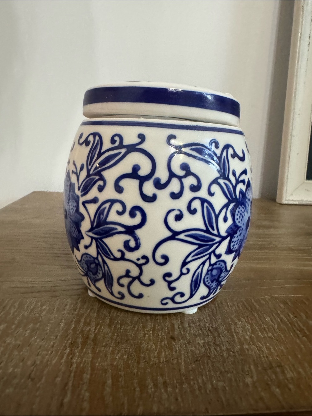 Blue and White Floral Ceramic Jar - Candle